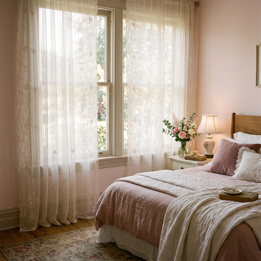 Cortina de Voil Bordada